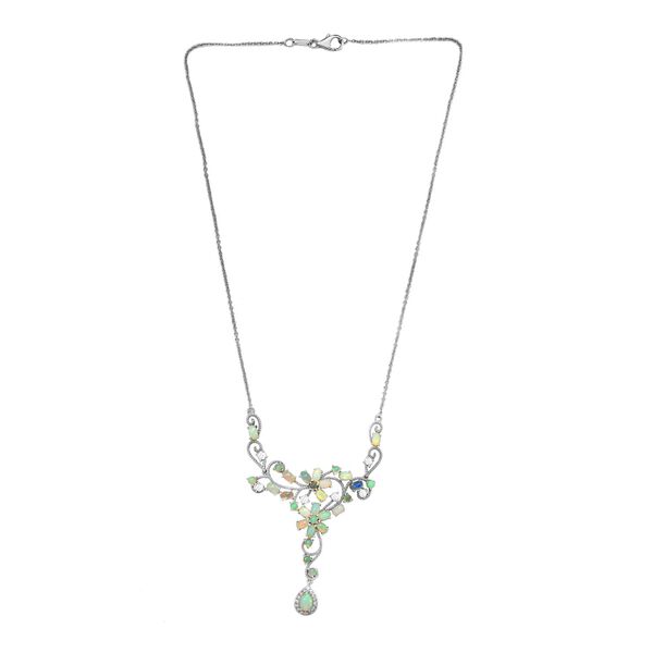 Nat&uuml;rliches, &auml;thiopisches Welo Opal und wei&szlig;es Zirkon-Collier, ca. 45 cm, 925 Silber platiniert ca. 5.91 ct image number 4