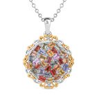 Mehrfarbiger Saphir, Weißer Zirkon Anhänger mit Kette, 925 Silber Gelbgold Vermeil ca. 3.61 ct