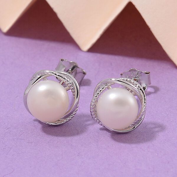 Wei&szlig;e S&uuml;&szlig;wasser Perle (5-7 mm) Ohrringe 925 Silber rhodiniert image number 2