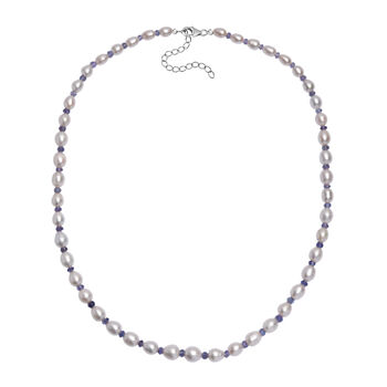 AA Wei&szlig;e S&uuml;&szlig;wasser Perle, Tansanit Halskette ca. 45 cm+ 5cm extender, 925 Silber rhodiniert