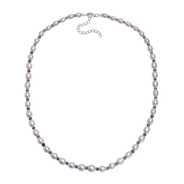 AA Weiße Süßwasser Perle, Tansanit Halskette ca. 45 cm+ 5cm extender, 925 Silber rhodiniert image number 3
