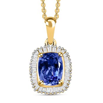 Tansanit und wei&szlig;er Diamant-Anh&auml;nger mit Kette, 925 Silber Gelbgold Vermeil ca. 1,66 ct