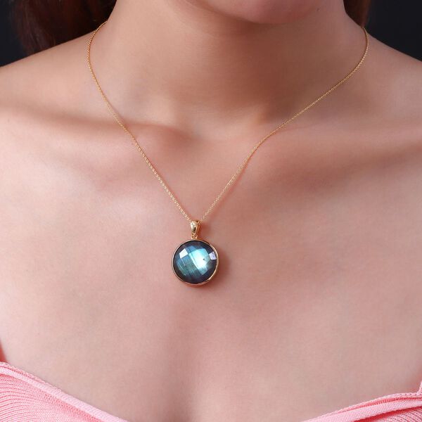 Labradorit-Anh&auml;nger mit Kette, 925 Silber Gelbgold Vermeil ca. 21.89 ct image number 2