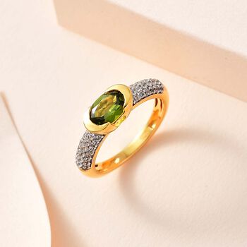 AA Vesuvianit, Wei&szlig;er Zirkon Ringe, 925 Silber Gelbgold Vermeil, (Gr&ouml;&szlig;e 18.00), ca. 1.04 ct