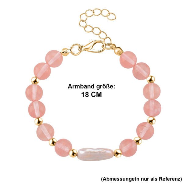 Kirsche Quarz, Wei&szlig;e Keshi Perle Armband, ca. 18cm mit 5cm extender, Reine Legierung goldfarben image number 7