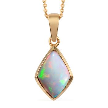 Nat&uuml;rlicher &Auml;thiopischer Opal Anh&auml;nger mit Kette 50 cm 925 Silber Gelbgold Vermeil ca. 1,55 ct