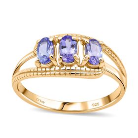 Tansanit Ring 925 Silber vergoldet (Größe 17.00) ca. 0.64 ct