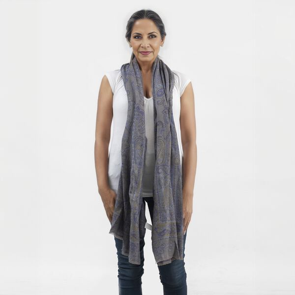 Premium Kollektion - gewebter Schulterschal, Natur Seide und Wolle, Jamawar Design, 70x200 cm, Lavendel image number 3