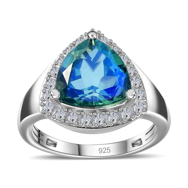 Pfau Quartz Triplette, Wei&szlig;er Zirkon Ring 925 Silber platiniert (Gr&ouml;&szlig;e 17.00) ca. 3,84 ct image number 4