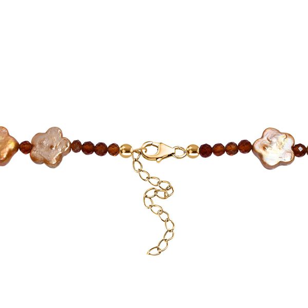 Goldfarbene gefärbte Perle, Hessonit Granat Halskette ca. 45 cm 925 Silber 750 Gelbgold Vermeil image number 4