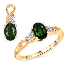 2er Set - D'joy Nat&uuml;rlicher Chromdiopsid Rind und Anh&auml;nger, 925 Silber vergoldet (Gr&ouml;&szlig;e 19.00) ca. 1,87 ct.