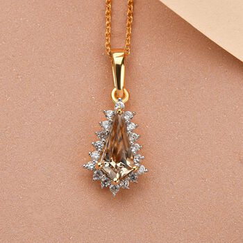 AAA Turkizit und wei&szlig;er Zirkon-Anh&auml;nger mit Kette, 925 Silber Gelbgold Vermeil ca. 1.17 ct