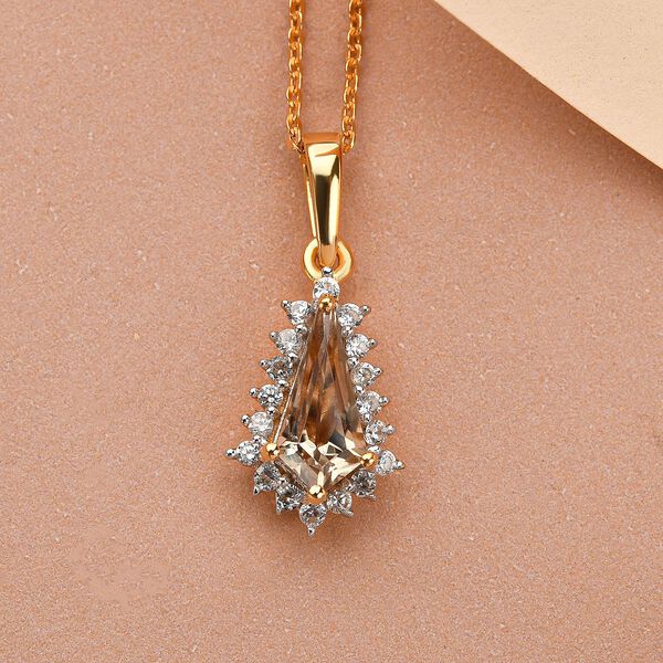 AAA Turkizit und wei&szlig;er Zirkon-Anh&auml;nger mit Kette, 925 Silber Gelbgold Vermeil ca. 1.17 ct image number 3