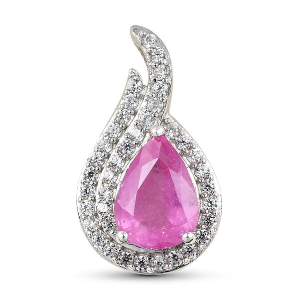 Premium Ilakaka Rosa Saphir und Zirkon Anh&auml;nger 925 Silber platiniert (Fissure gef&uuml;llt) ca. 1,91 ct