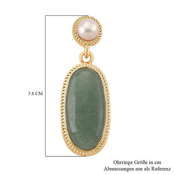 Grüner Aventurin, Weiße Süßwasser Perle Ohrringe Standard gelb vergoldet 20.00 ct image number 5