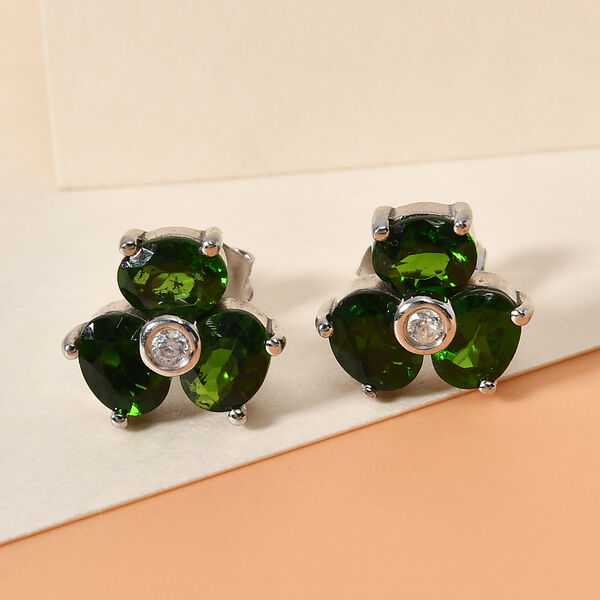 Natürlicher Chromdiopsid Blumen-Ohrstecker, 925 Silber platiniert ca. 2,13 ct image number 2