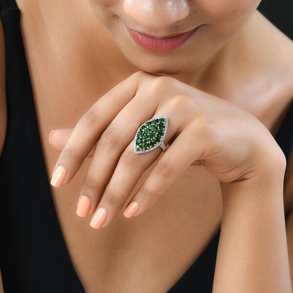 Natürlicher Chromdiopsid-Ring, 925 Silber platiniert (Größe 18.00) ca. 4.54 ct image number 3