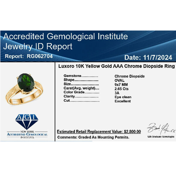 LUXORO zertifiziert und gepr&uuml;ft AAA Nat&uuml;rlicher Chromdiopsid Ring 417 Gold - 2,65 ct. image number 6