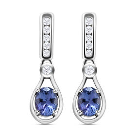 Tansanit und weiße Zirkon-Ohrringe, 925 Silber platiniert ca. 0,91 ct