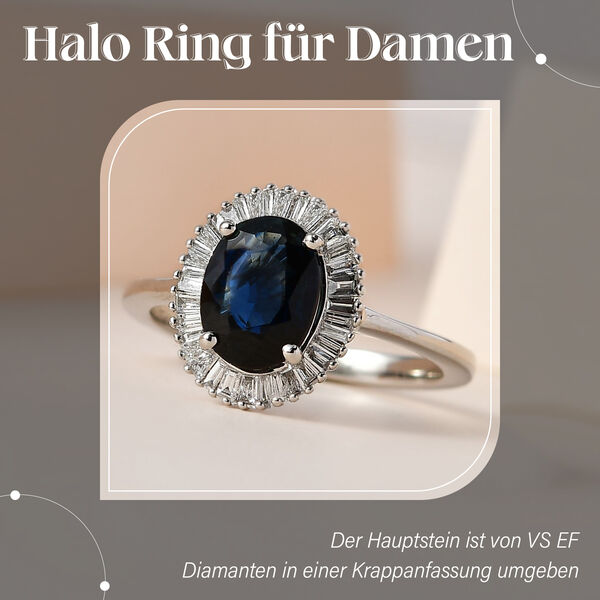 RHAPSODY AAAA australischer blauer Saphir und VE EF Diamant Ring in 950 Platin &ndash; 1,60 ct. image number 2