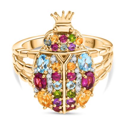 GP Trionfo Kollektion- Nat&uuml;rlicher Rhodolith Granat, Schweizer Blautopas Ring 925 Silber 750 Gelbgold Vermeil (Gr&ouml;&szlig;e 18.00) ca. 2.21 ct