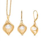 3er Set - Süßwasser Perle Anhänger mit Kette und Ohrringe, ca. 50 cm