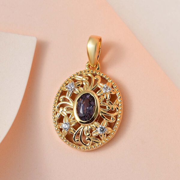 AA Natürlicher Tansanischer Lavendel-Spinell, Weißer Zirkon Anhänger 925 Silber vergoldet ca. 0.62 ct image number 2