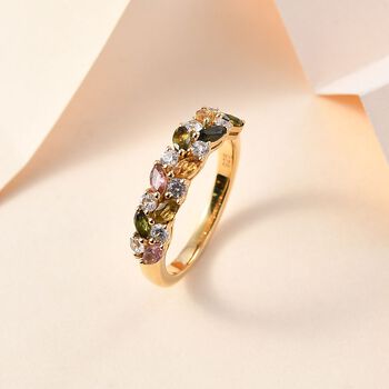AA Mehrfarbiger-Turmalin, Wei&szlig;er Zirkon Ring, 925 Silber, 750 Gelbgold Vermeil (Gr&ouml;&szlig;e 21.00) ca. 1.38 ct