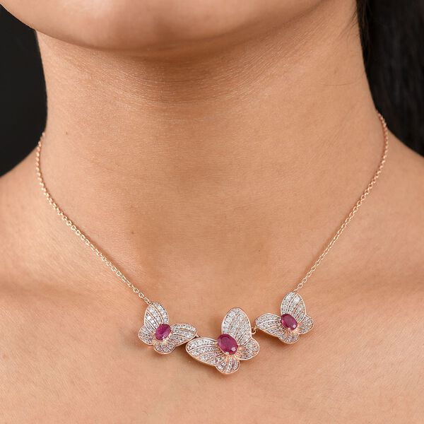 AA afrikanischer Rubin und Zirkon Ring und 45cm Halskette image number 4