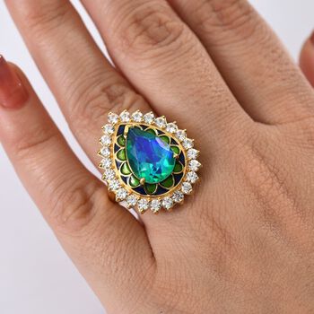 D joy Pfau Quarz Triplette, Wei&szlig;er Zirkon Ring 925 Silber 750 Gelbgold Vermeil (Gr&ouml;&szlig;e 17.00) ca. 7,78 ct