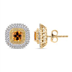 Zertifiziert und geprüft AAA orange Saphir, gelbe und weiße Diamant Ohrringe in 585 Gold - 2,44 ct.