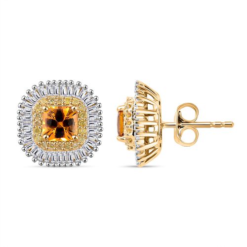 Zertifiziert und geprüft AAA orange Saphir, gelbe und weiße Diamant Ohrringe in 585 Gold - 2,44 ct. image number 0