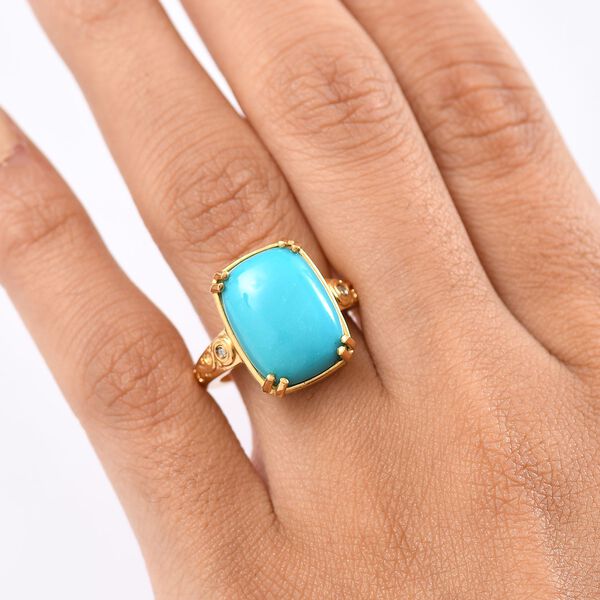 D'Joy AA Sleeping Beauty Türkis, Weißer Diamant Ring 925 Silber 750 Gelbgold Vermeil (Größe 17.00) ca. 7.06 ct image number 3