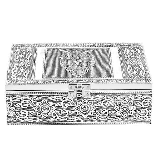 2er-Set – Oxidierte 20x13,5x7cm Aluminium-Schmuckbox und 16x9,5x3,8cm Perlen-Box, Eulen-Prägung, Silber und Multi image number 2