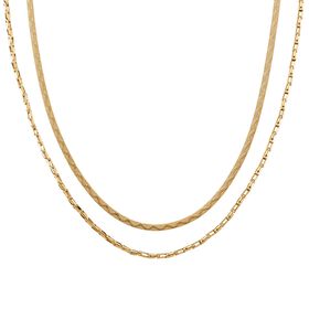 2er-Set Halsketten, Edelstahl, goldfarben, Gliederkette und Schlangenketten-Optik, ca. 50 + 5 cm