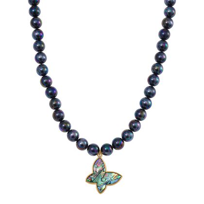 Pfaufarbene Muschelperle, Abalone Muschel Halskette ca. 45 cm Standard gelb vergoldet