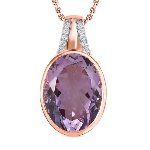 Rose de France Amethyst, weißer Zirkon Anhänger mit Kette, 925 Silber rosévergoldet ca. 17.30 ct image number 0