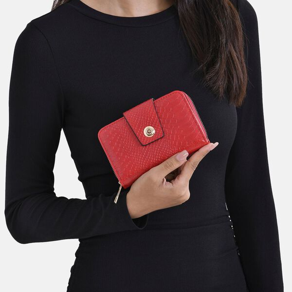 Geprägtes Schlangenhaut-Design: RFID-Schutz PU Leder Geldbörse, Größe: 14x3.5x9cm, Rot image number 3