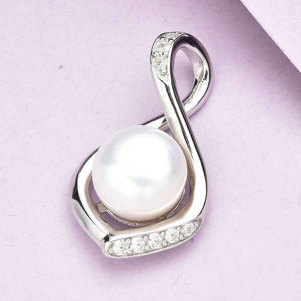 Wei&szlig;e S&uuml;&szlig;wasser Perle und Zirkonia Anh&auml;nger 925 Silber rhodiniert ca. 0,50 ct image number 3
