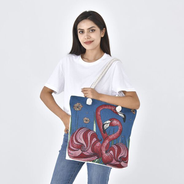 Jacquard gewebte Jute-Tasche mit Flamingo Design, 42x34 cm image number 2