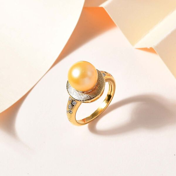 AA goldener Südseeperlen- und Moissanit-Ring - 7,95 ct. image number 2