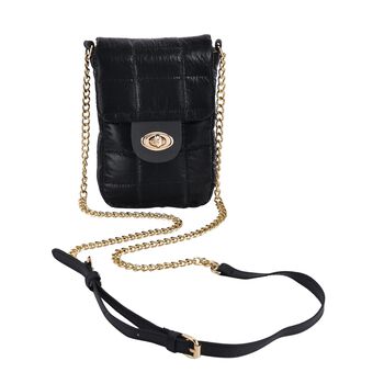 Gesteppte Puffy Crossbody Tasche mit RFID Schutz, Wasserabweisend, 14x20x3.5cm, schwarz