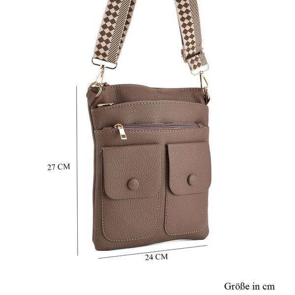 Umh&auml;ngetasche aus feinem Lederimitat mit mehreren Taschen, 120cm Trageriemen, 24x27cm, Kaffeebraun image number 8