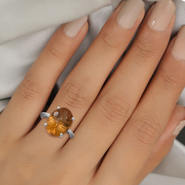 Citrin Solitär Ring 925 Silber Platin-Überzug image number 2