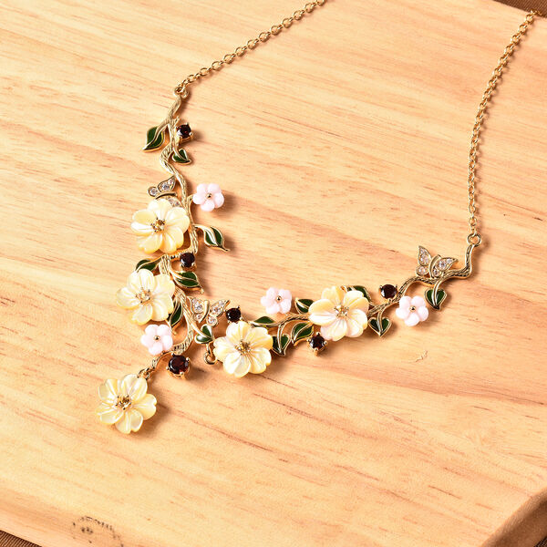 JARDIN-KOLLEKTION Mehrfarbig Perlmutt und Mehrfarbig Edelsteine Halskette ca. 45 cm 925 Silber Gelbgold Vermeil 14,49 ct image number 2