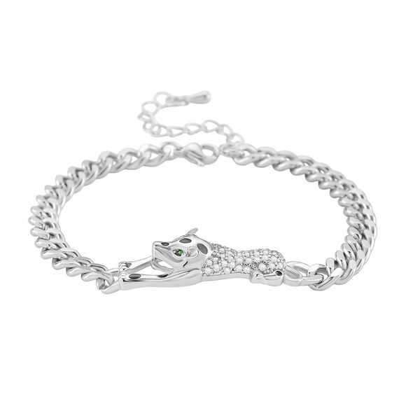 Weißes Zirkonia und grünes Nanokristall 18+4cm Armband in Silberton image number 3