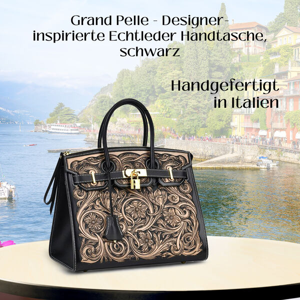 Grand Pelle  - Designer-inspirierte Echtleder Handtasche, schwarz image number 2
