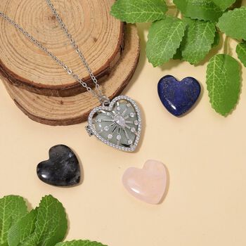 Herz Anh&auml;nger mit wechselbaren Edelsteinen und Kette, ca. 50 cm + 5 cm Extender, Nickelfreies Messing, Silberfarben