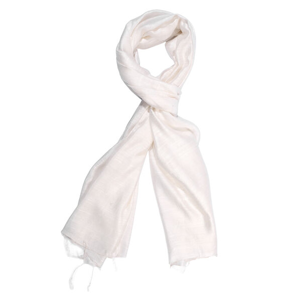 LA MAREY Stola Leinen Seide, 70 x 200 cm, Wei&szlig; image number 4