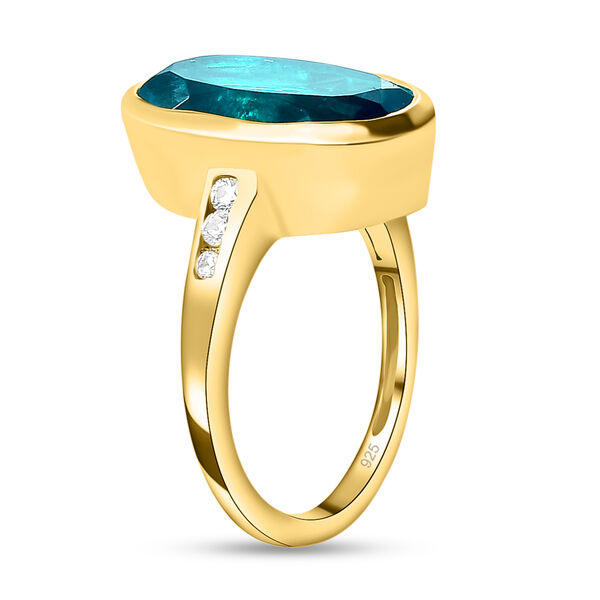 Capri-Blau Triplett Quarz und weißer Zirkon-Ring, 925 Silber vergoldet  ca. 5,44 ct image number 5